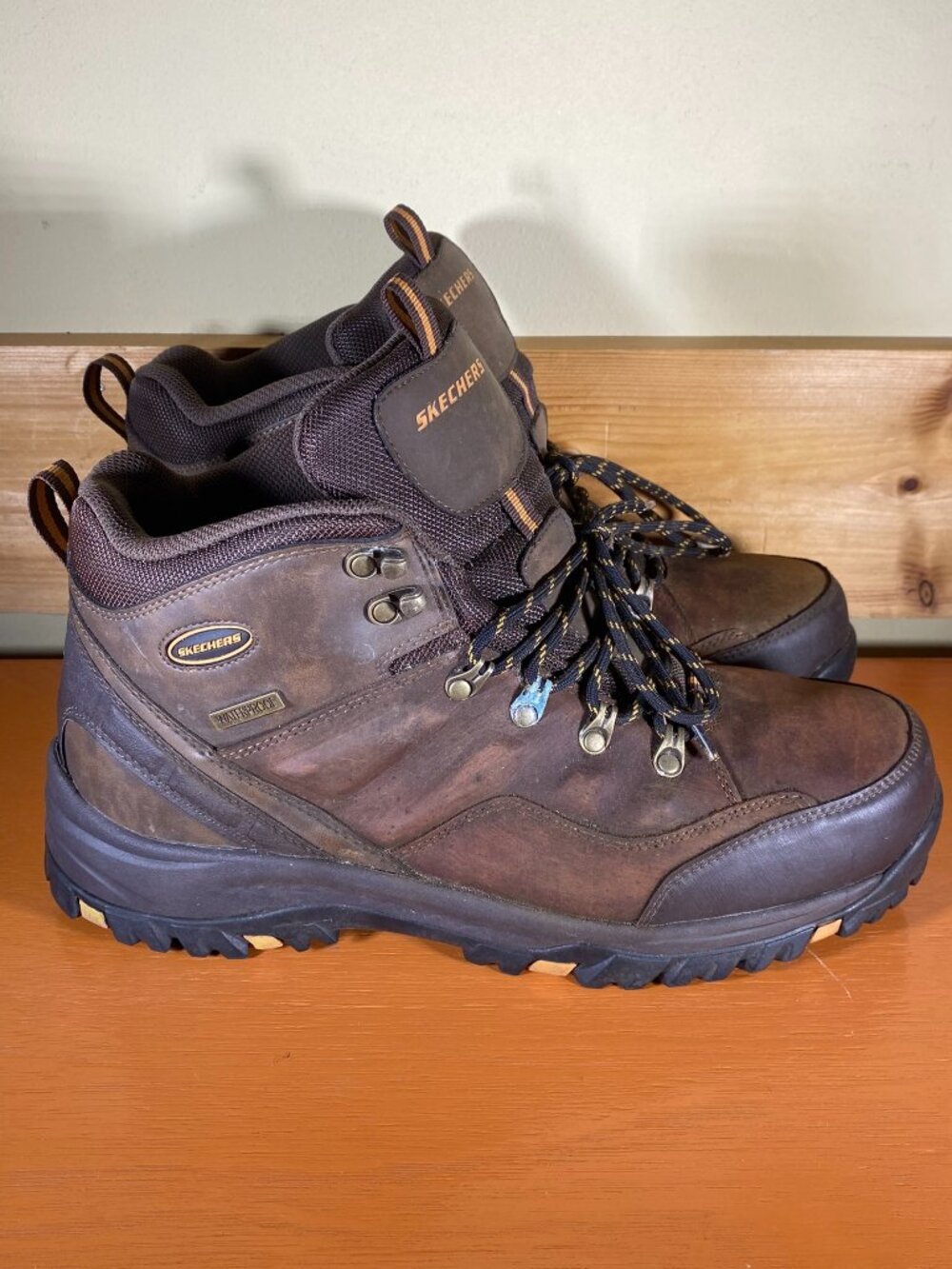 Skechers Relment Traven Brown Leather Waterproof Hiking Shoes, Size 12 65529